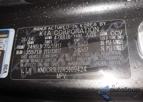 2024 Kia Niro Ev Wind from USA, damaged, VIN KNDCR3L12R5109424